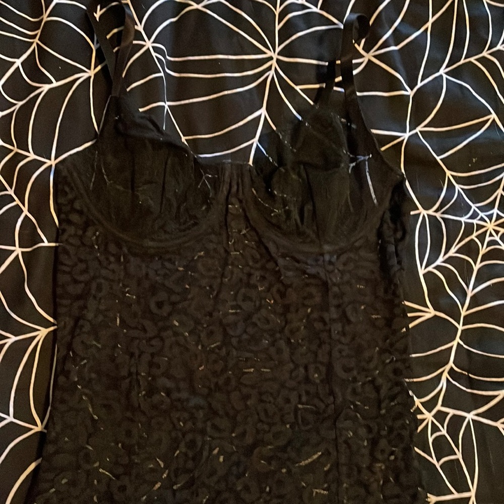 Black mesh leopard print form fitting tight slip